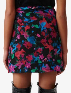 IRO Melissa Floral-print Silk Mini Skirt -Reis Clothing Shop R04196501 BLA72 ALT03