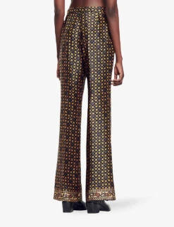 Sandro Shanny Graphic-print Wide-leg Mid-rise Satin Trousers -Reis Clothing Shop R04197483 NOIRGRIS ALT03