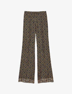Sandro Shanny Graphic-print Wide-leg Mid-rise Satin Trousers
