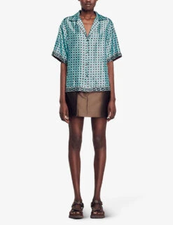 Sandro Vanille Graphic-print Woven Shirt -Reis Clothing Shop R04197508 BRUNS ALT02