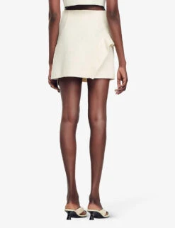 Sandro Minie Jewel-button Side-ruffle Cotton-blend Mini Skirt -Reis Clothing Shop R04197515 NATURELS ALT03