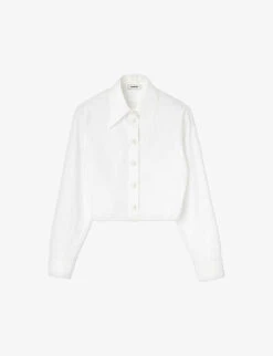 Sandro Gourmandise Cropped Cotton-poplin Shirt