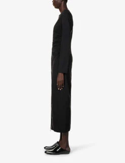 Zipper Ruched Recycled Polyester-blend Maxi Dress -Reis Clothing Shop R04197554 BLACK ALT02