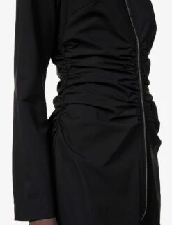 Zipper Ruched Recycled Polyester-blend Maxi Dress -Reis Clothing Shop R04197554 BLACK ALT04