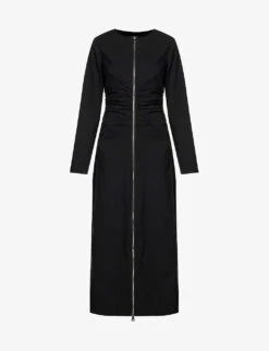 Zipper Ruched Recycled Polyester-blend Maxi Dress