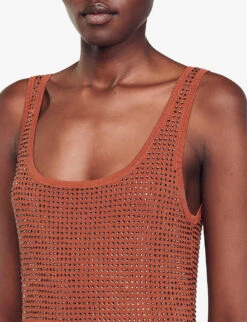 Sandro Fantasia Rhinestone-embellished Sleeveless Woven Midi Dress -Reis Clothing Shop R04197792 BRUNS ALT04