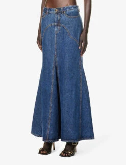 Zimmermann Pleated-panel Denim Midi Skirt -Reis Clothing Shop R04199070 SAPPHIRE ALT02