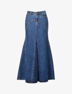 Zimmermann Pleated-panel Denim Midi Skirt