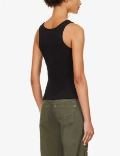 Blumarine Logo Rhinestone-embellished Stretch-cotton Top -Reis Clothing Shop R04199734 NERO ALT03