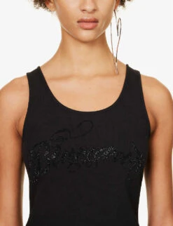 Blumarine Logo Rhinestone-embellished Stretch-cotton Top -Reis Clothing Shop R04199734 NERO ALT04