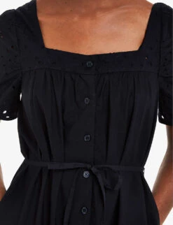 Whistles Broderie Square-neck Puff-sleeve Cotton Midi Dress -Reis Clothing Shop R04200998 BLACK ALT04