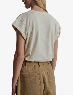 Soeur Valentina Brand-print Organic-cotton And Linen-blend T-shirt -Reis Clothing Shop R04202518 CREAM ALT02