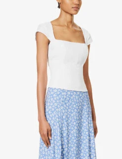 Cora Cap-sleeve Linen Top -Reis Clothing Shop R04203301 WHITE ALT02