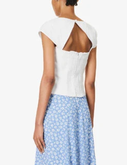 Cora Cap-sleeve Linen Top -Reis Clothing Shop R04203301 WHITE ALT03