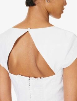 Cora Cap-sleeve Linen Top -Reis Clothing Shop R04203301 WHITE ALT04