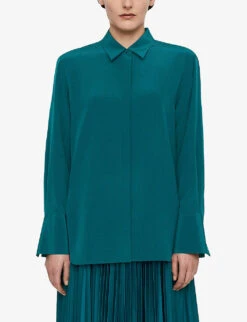 Joseph Bold Relaxed-fit Silk-crepe Shirt -Reis Clothing Shop R04203797 DARKTEAL ALT02