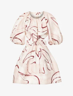 Psychedelia Puff-sleeve Linen-blend Mini Dress