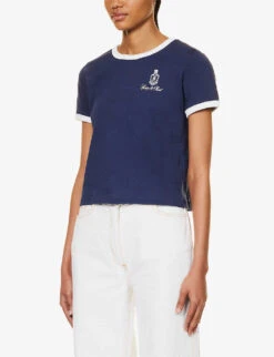 Vendome Logo-print Cropped Cotton T-shirt -Reis Clothing Shop R04204997 NAVY ALT02