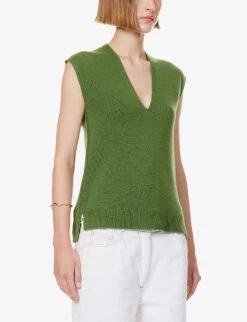 ME AND EM V-neck Relaxed-fit Wool-blend Vest -Reis Clothing Shop R04205689 GREEN ALT02